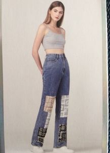 Baggy patched super high rise straight leg jeans size: 5